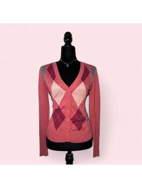 St Johns Bay Pink Argyle Cardigan Preppy Soft Girl Size S